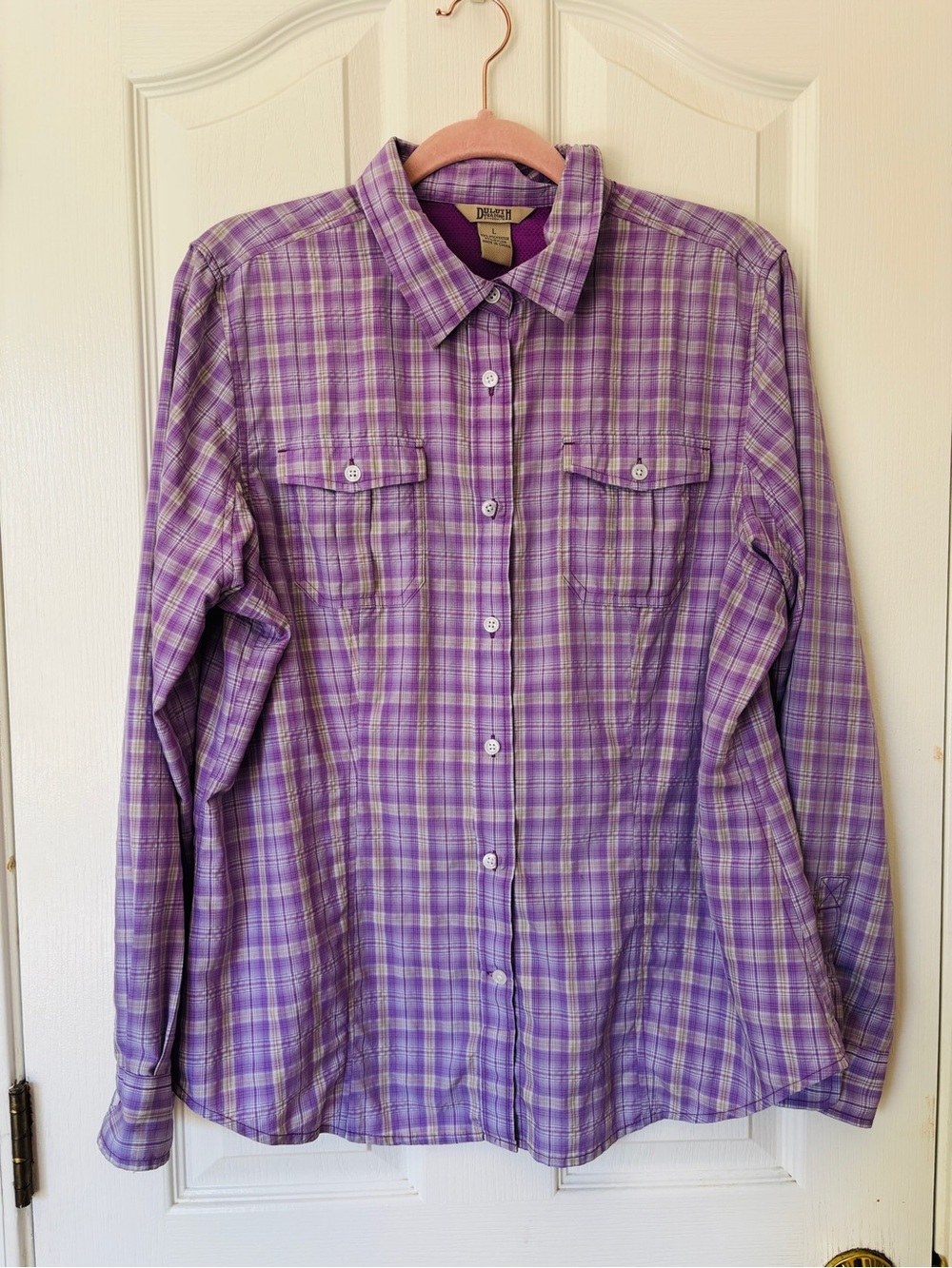 Purple Plaid Western Cowboy Button-up Shirt ~ Women’s Large ~ Horse Riding